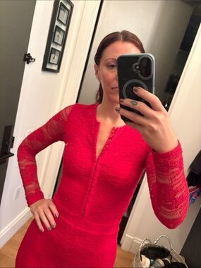 Nightcap Red Lace Long-Sleeve Sheath Dress